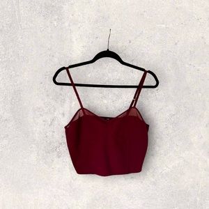 Express burgundy bustier crop top with sheer accent